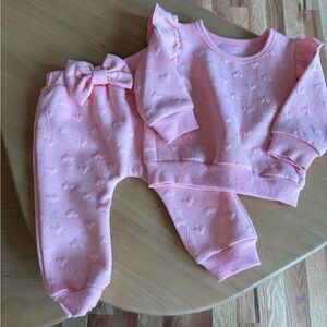 Pink Heart Embossed Baby Sweater Set